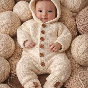 Cozy Cream Knit Baby Romber